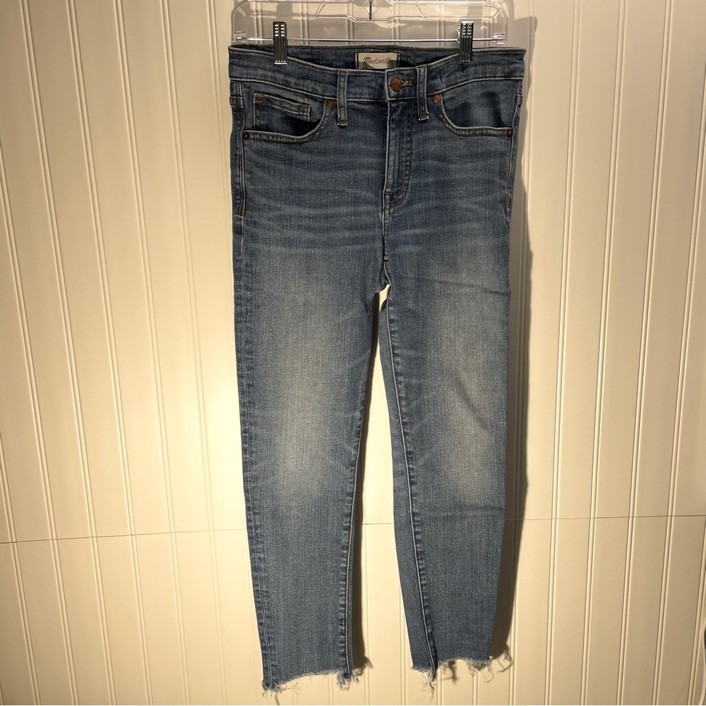 Madewell Woman's 9" High-Rise Skinny Crop Fringe Blue Denim Jeans‎ sz 28